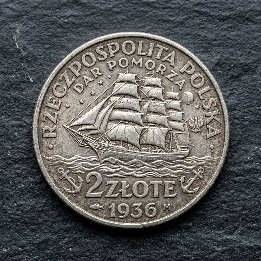 Srebrne 2 Złote 1936 Żaglowiec Dar Pomorza II RP
